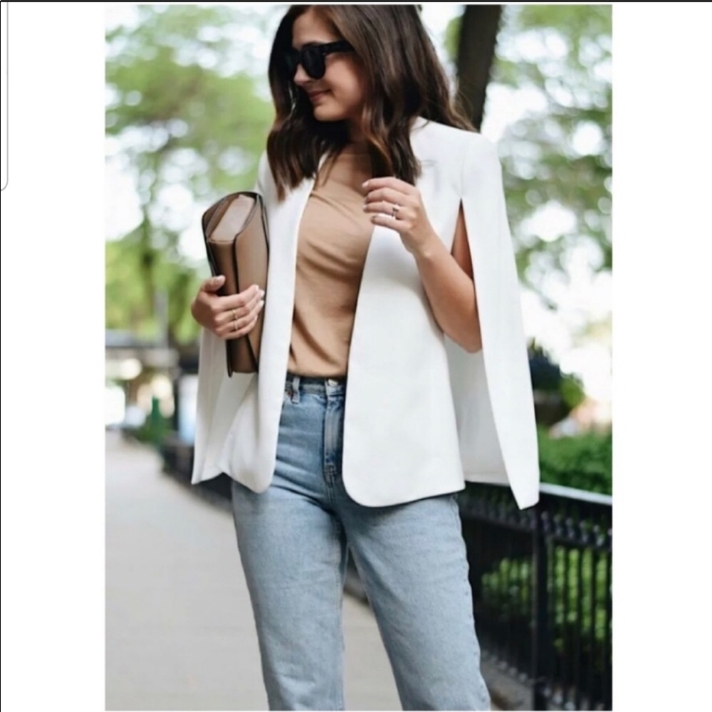 Zara white cape blazer
